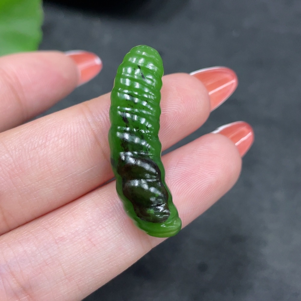 H34961190 Hetian Jade Jasper Pendant Silkworm Larva Total Weight About 3.7g