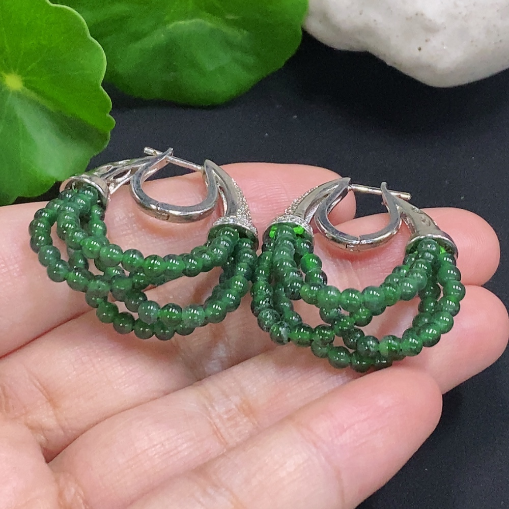 F32741408 Jadeite Inlaid Earrings Card 2.8mm Approx. Non-Gold Total Weight Approx. 10.4g