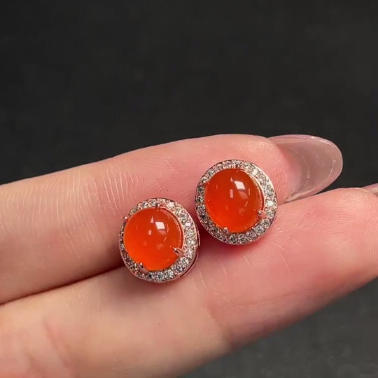 C30536331 South Red Agate Inlaid Earrings, Non-Gold Inlay, Total Weight Approx. 2.43g