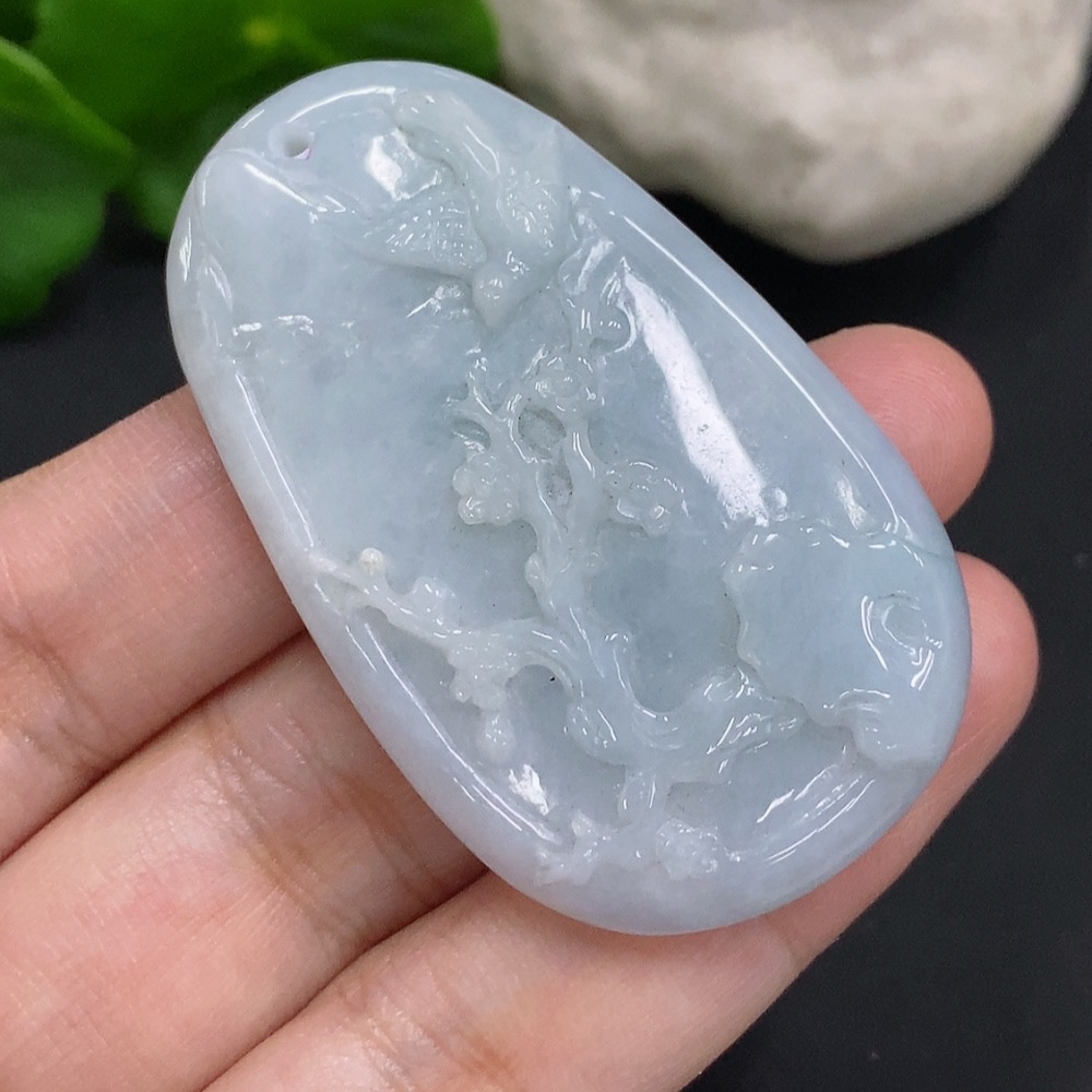 F35106301 Jadeite Magpie on the Plum Blossom Pendant with a total weight of approximately 24.1 grams