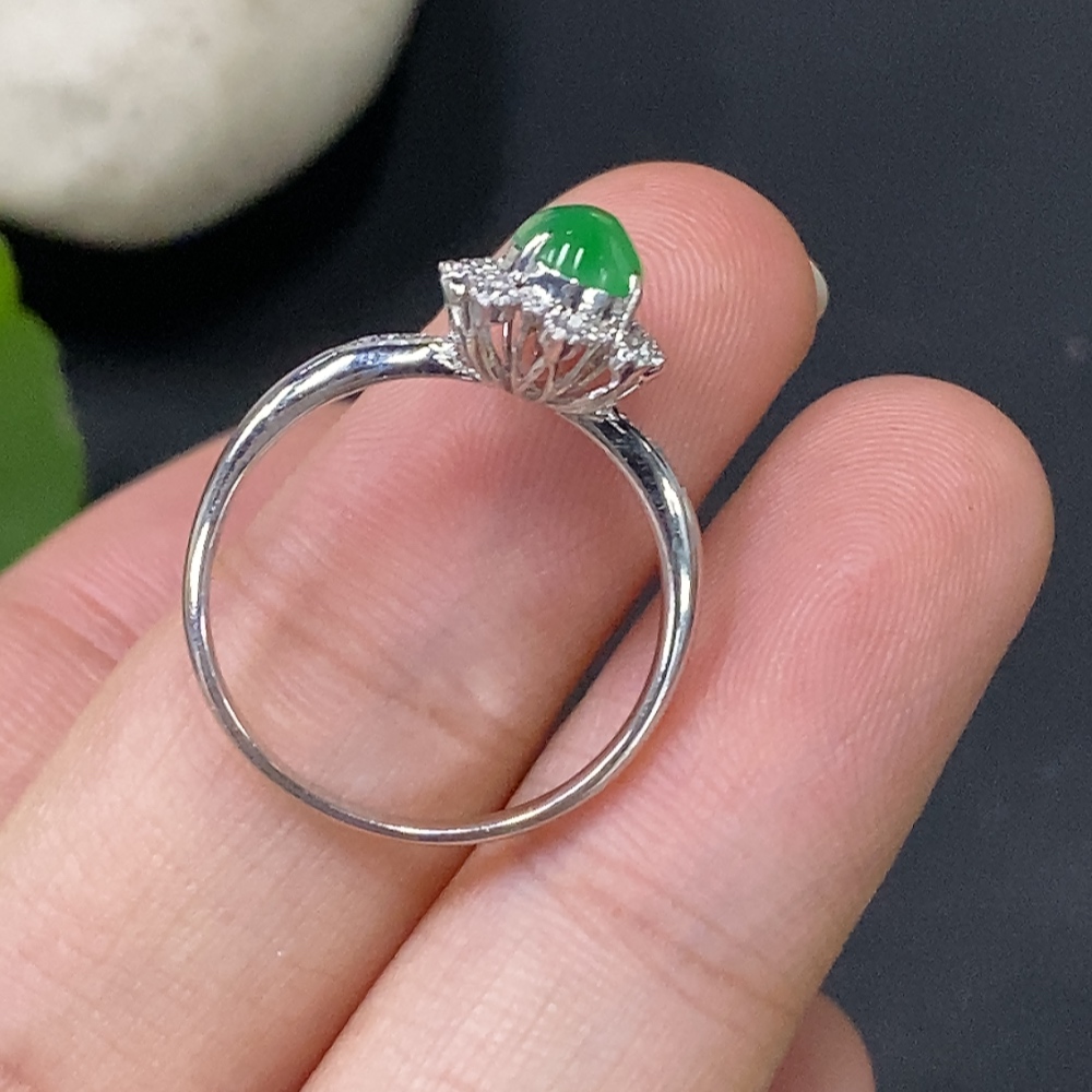 F29357648 Jadeite and Diamond Ring in 18k Gold, Size 13, Total Weight Approx. 2.58g