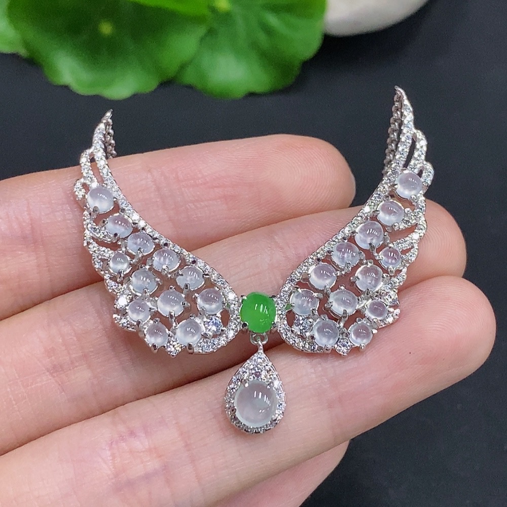 F33857288 Jadeite Cabochon Pendant Non-gold Setting Total Weight Approx. 8.5g (Incl. Chain)