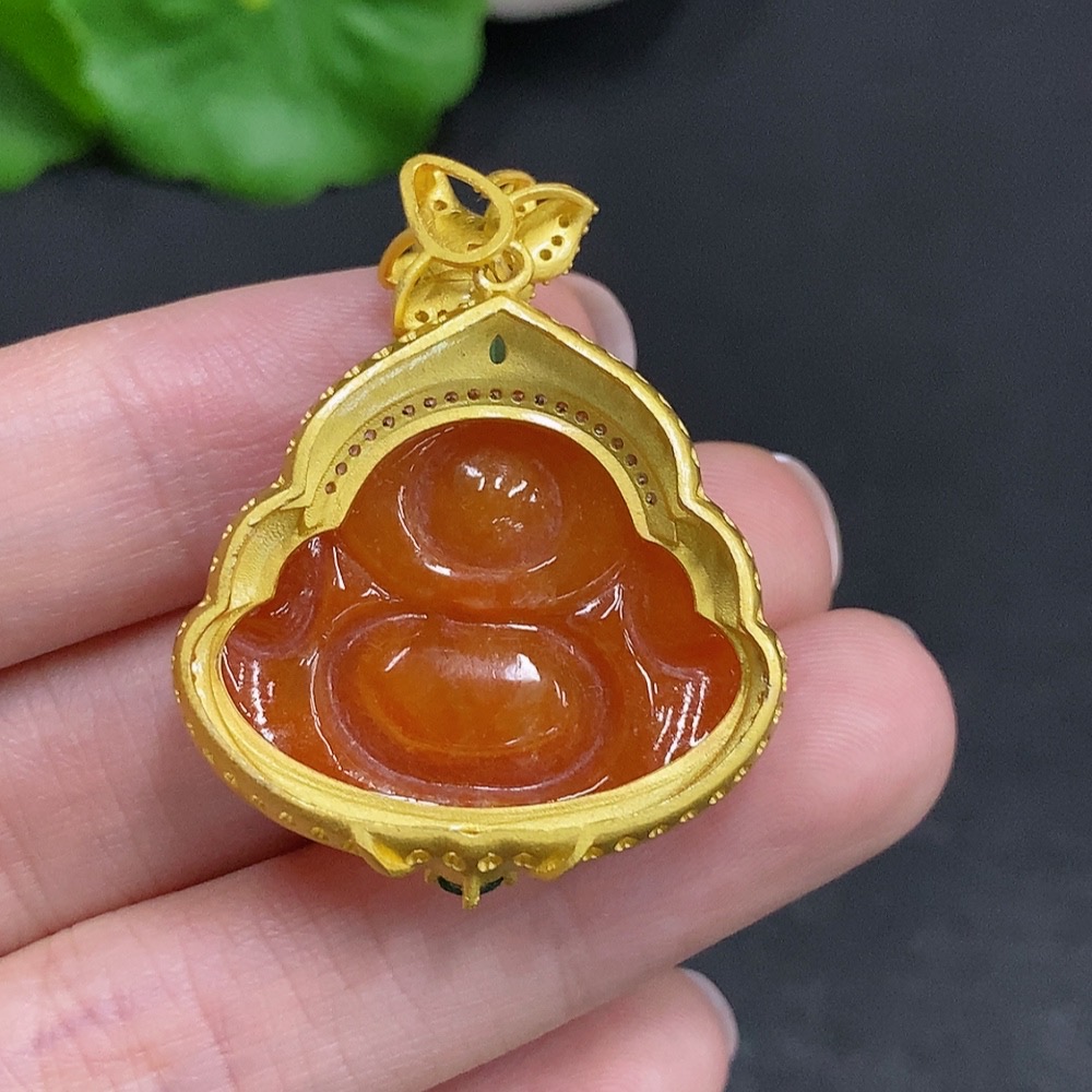 F34002095 Jadeite Buddha Pendant, Non-Gold Inlaid, Total Weight Approx. 9.5g, Yellow Color Origin Undetermined