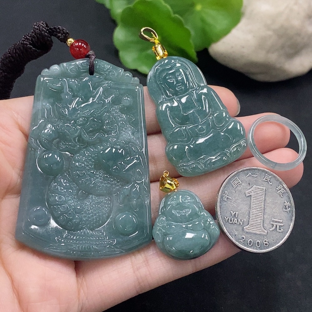 F34057674 Jadeite Dragon Plaque/Guanyin/Buddha Pendant / Ring Non-gold Inlaid Matching Beads Non-A