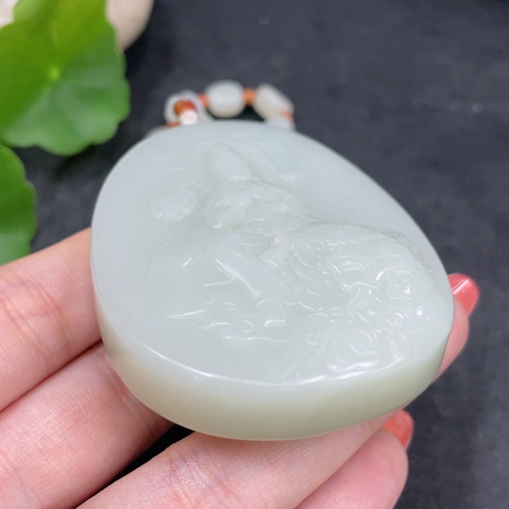 H34980500 Hetian Jade Pendant Manjushri Bodhisattva with Non-Hetian Jade Beads Total Weight Approx. (Including Chain) 133.9g
