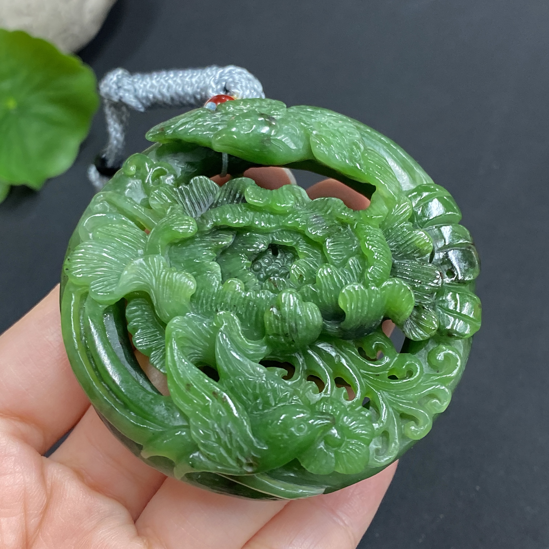H22439304 Hetian Jade Pendant - Flourishing Prosperity - Total Weight Approx. (including rope) 61.6g