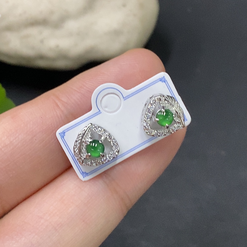 F29322510 Jadeite inlaid earrings, total weight approx. 1.7g (non-gold inlaid)