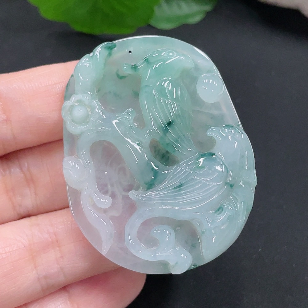 F28287594 Jadeite flower and bird pendant plaque, total weight approximately 22.5 grams