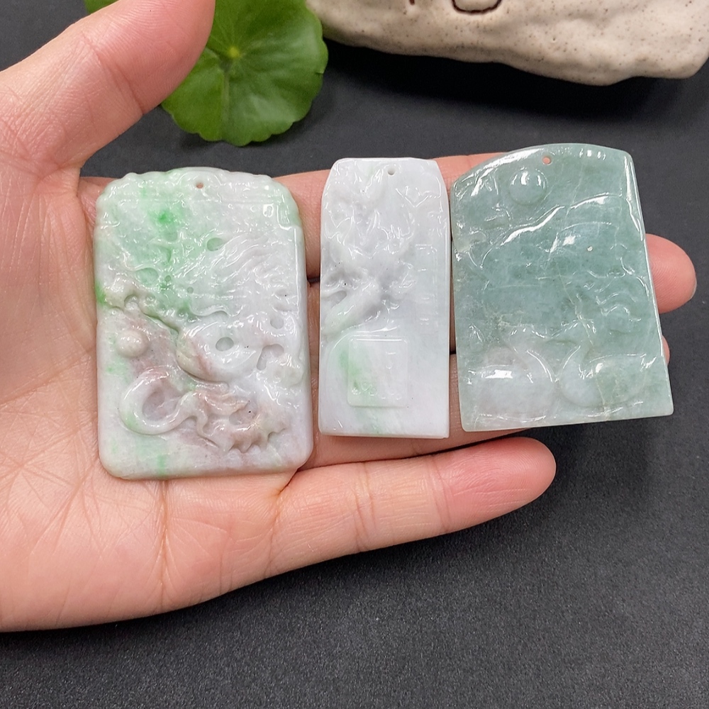 F13489376 Jadeite Dragon Pendant + Mandarin Duck Pendant