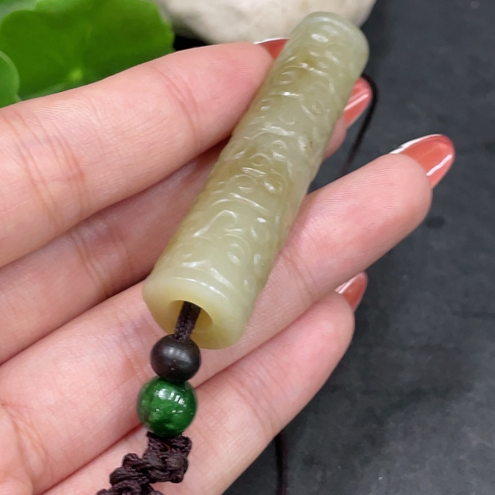 H34979326 Hetian Jade Pendant, Antique Style 55.2, Total Weight Approx. [Including String] 21.3g