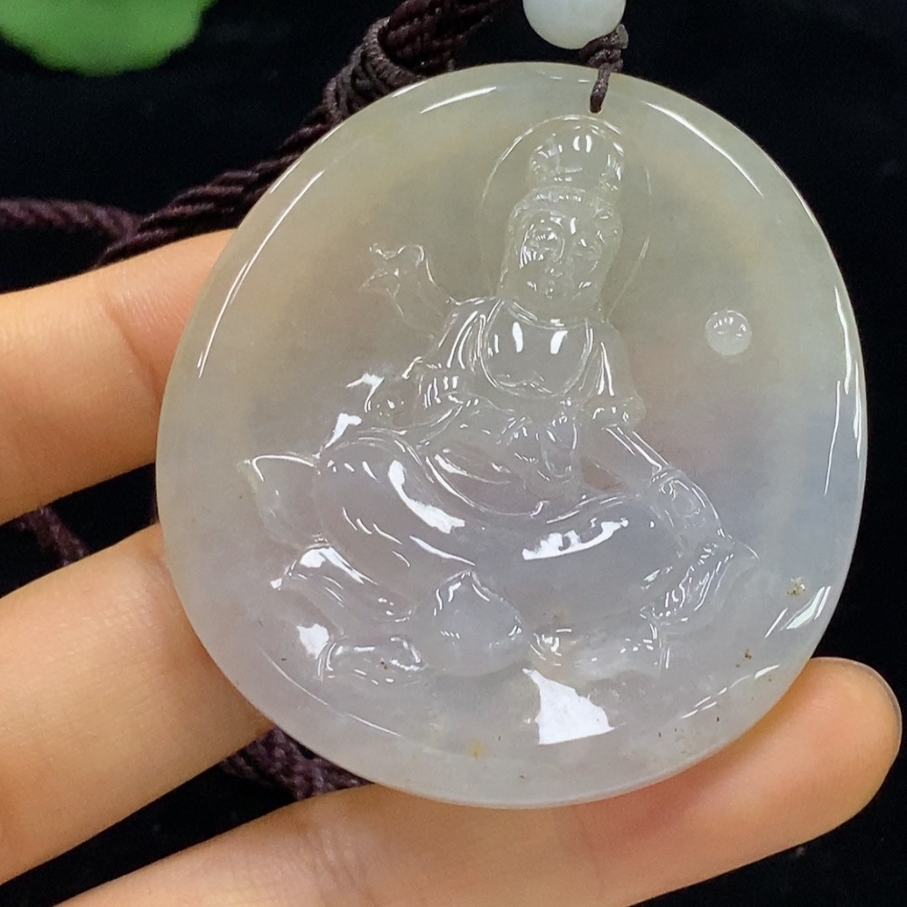 F34024860 Jadeite Guanyin Pendant Total Weight Approx. 48.96g (Including Rope Weight)