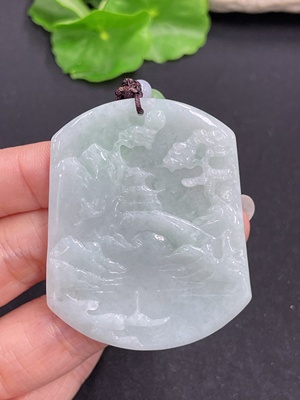 F41873661 翡翠挂件 山水 含绳货品总重约32.17g