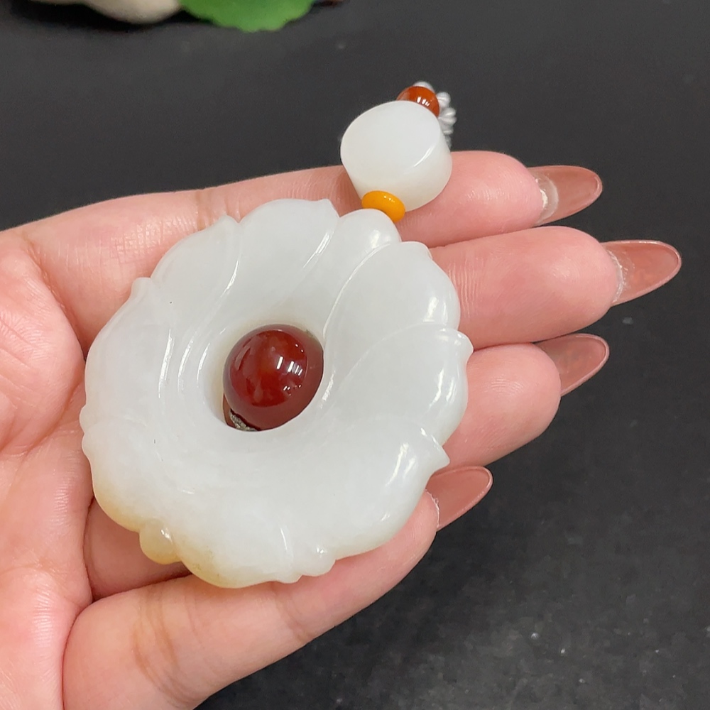 H34010817 Hetian Jade Pendant, Antique Style, Total Weight Approx. [Including Cord] 51g, Matching Beads Not Hetian Jade
