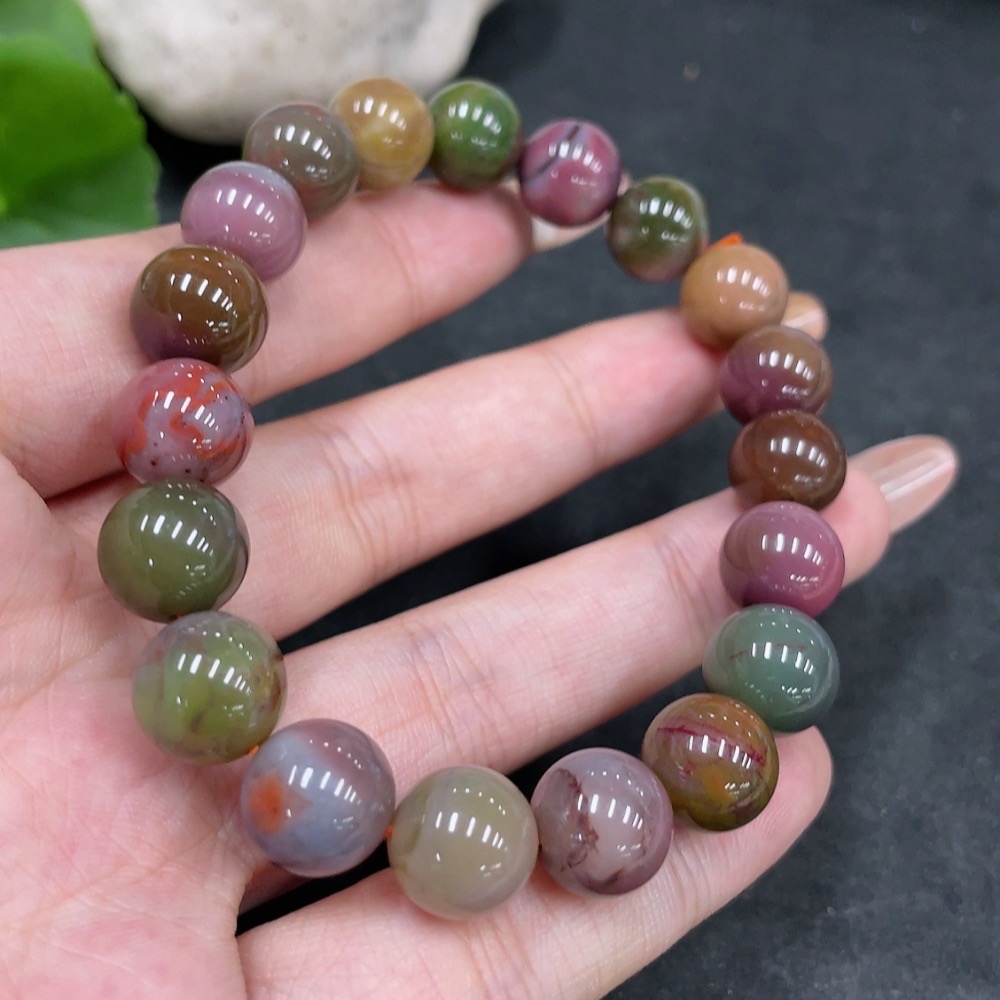H32823149 Yanyuan Agate Bracelet with Visible Organic Matter, approx. 10.3mm beads, total weight approx. 31.3g