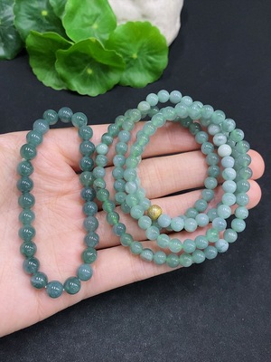 F32807075 Jadeite Bead Necklace + Bracelet Sell as a Lot Non-Gold Inlaid