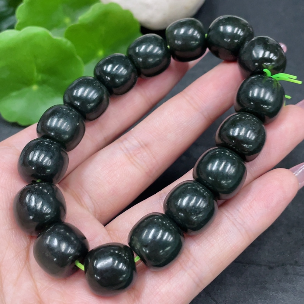 H33897450 Hetian Jade Beads Bracelet, Approx. 13.3mm, Total Weight Approx. 70.8g