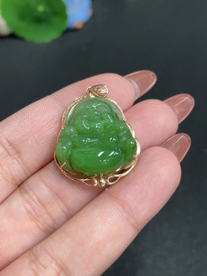 H34054436 Hetian Jade Inlaid Pendant, Buddha, Non-Diamond, 18k, Total Weight Approx. 5.9g