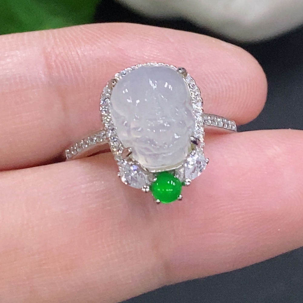F34001080 Jadeite Pi Xiu Inlaid Ring Adjustable Size Non-Gold Inlay Total Weight About 2.9g