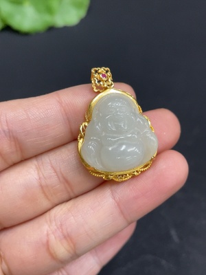 H35103141 Hetian Jade Pendant Buddha Non-Gold Inlaid Total Weight Approx. 4.6g