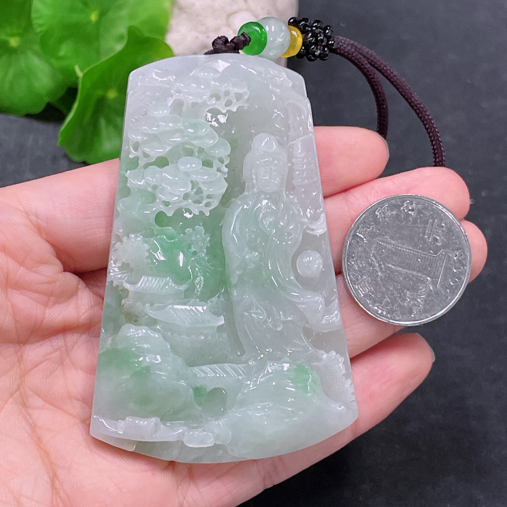 F33864917 Jadeite Pendant Guanyin with Cord Total Weight Approx. 93.4g