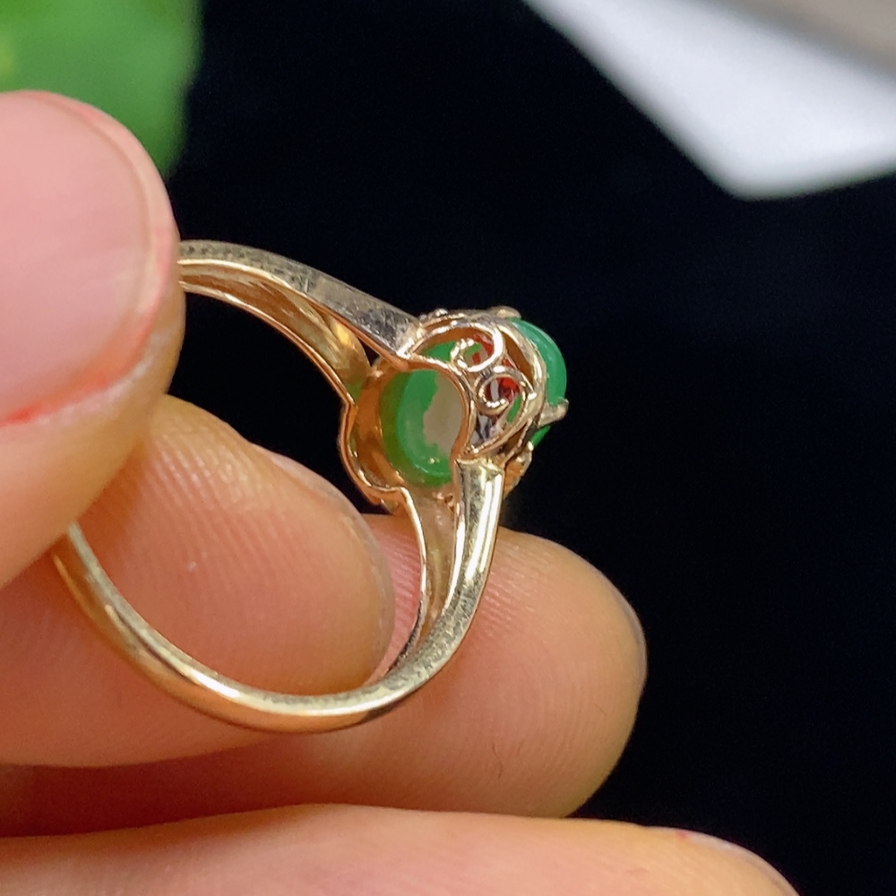 F35094071 Jadeite Ring with 18K Gold and Diamond Accents, Total Weight Approx. 2.41g, Size 14
