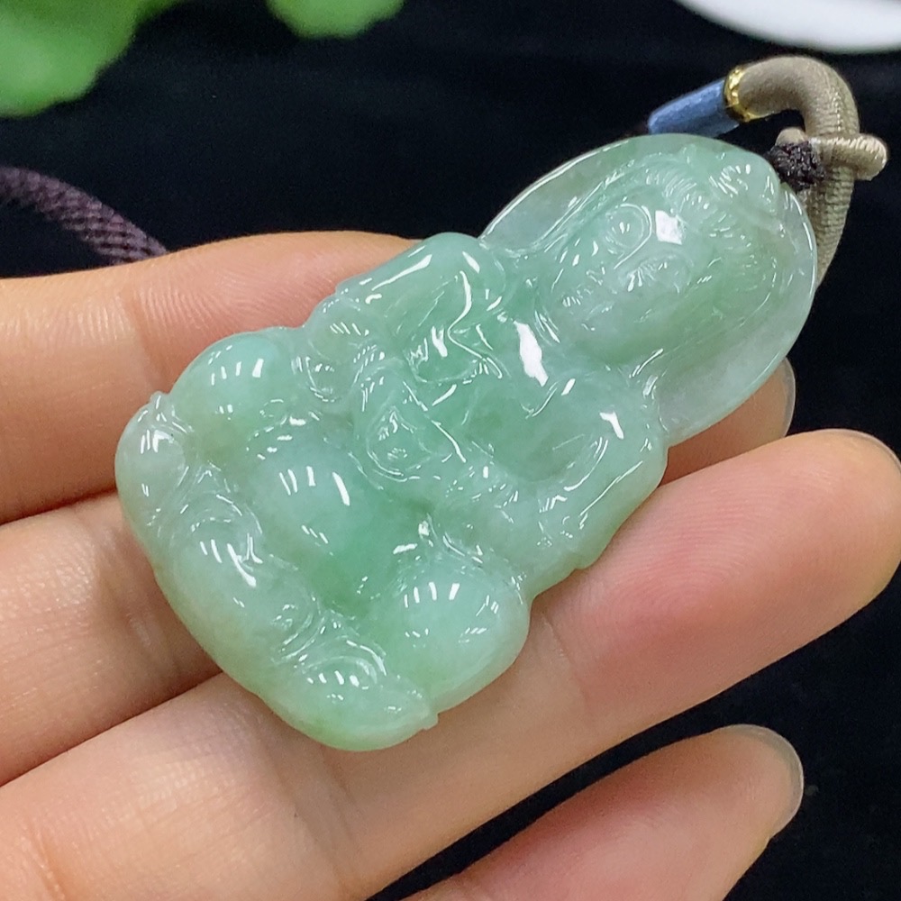 F33910483 Jadeite Guanyin Pendant Total Weight Approx. 20.84g (Including Rope)