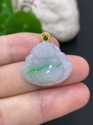 F46595419 翡翠佛公挂件 18k金扣头 货品总重量约4克