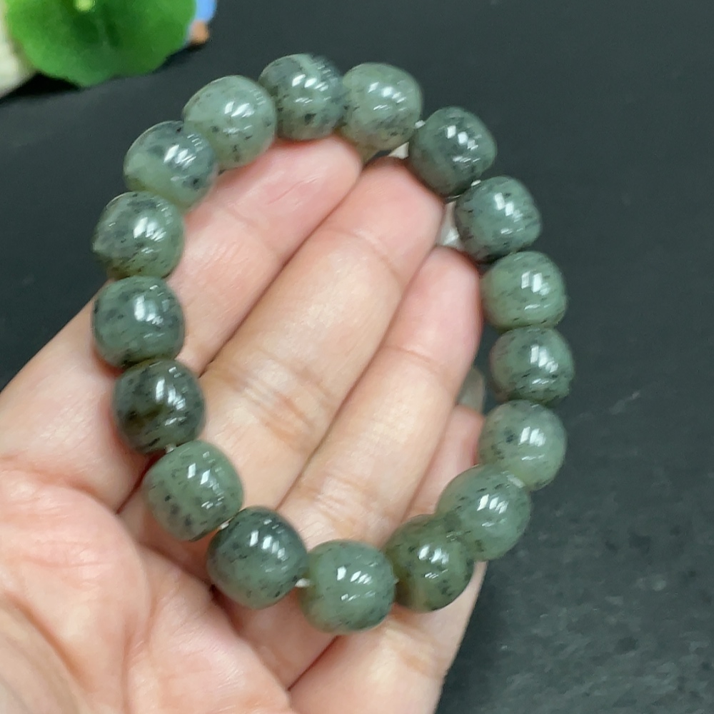 H29398609 Hetian Jade Bracelet, Approx. 11.6mm Beads, Total Weight About 49g