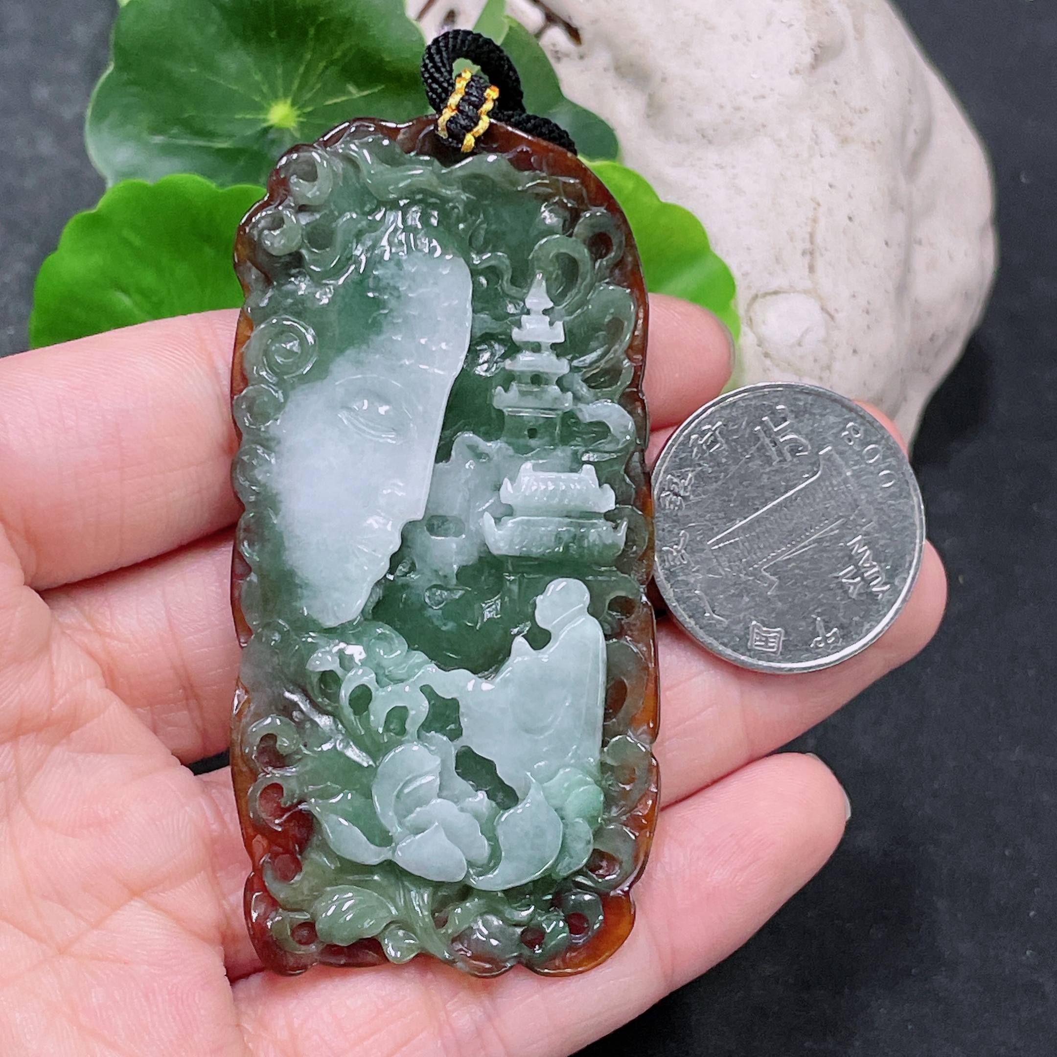F33864697 Jadeite Pendant, Color Origin Undetermined, Total Weight Including Rope Approximately 31.3g
