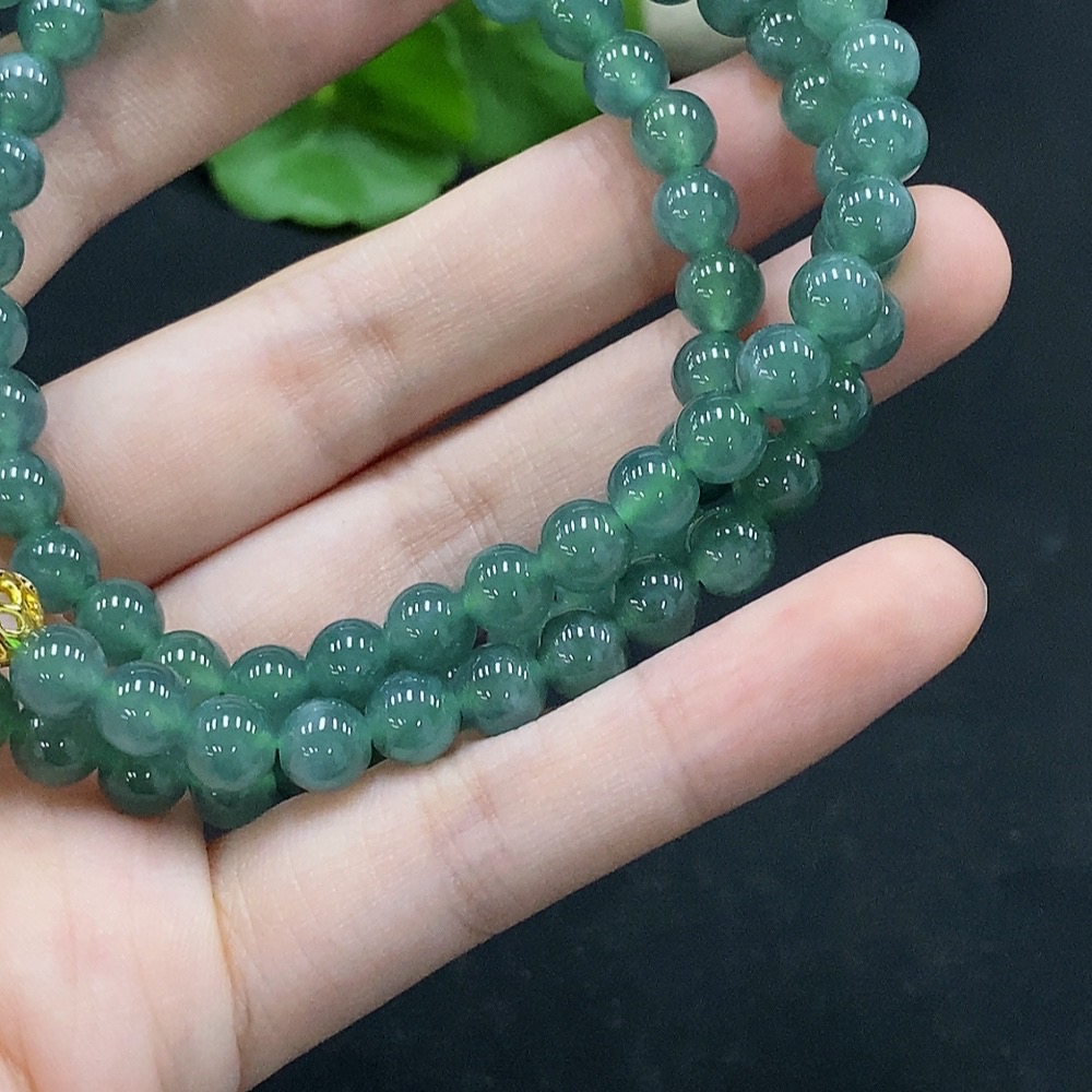 F34996588 Jadeite Bead Necklace Approximately 6.5mm Non-Gold Setting Total Weight About 47.94g