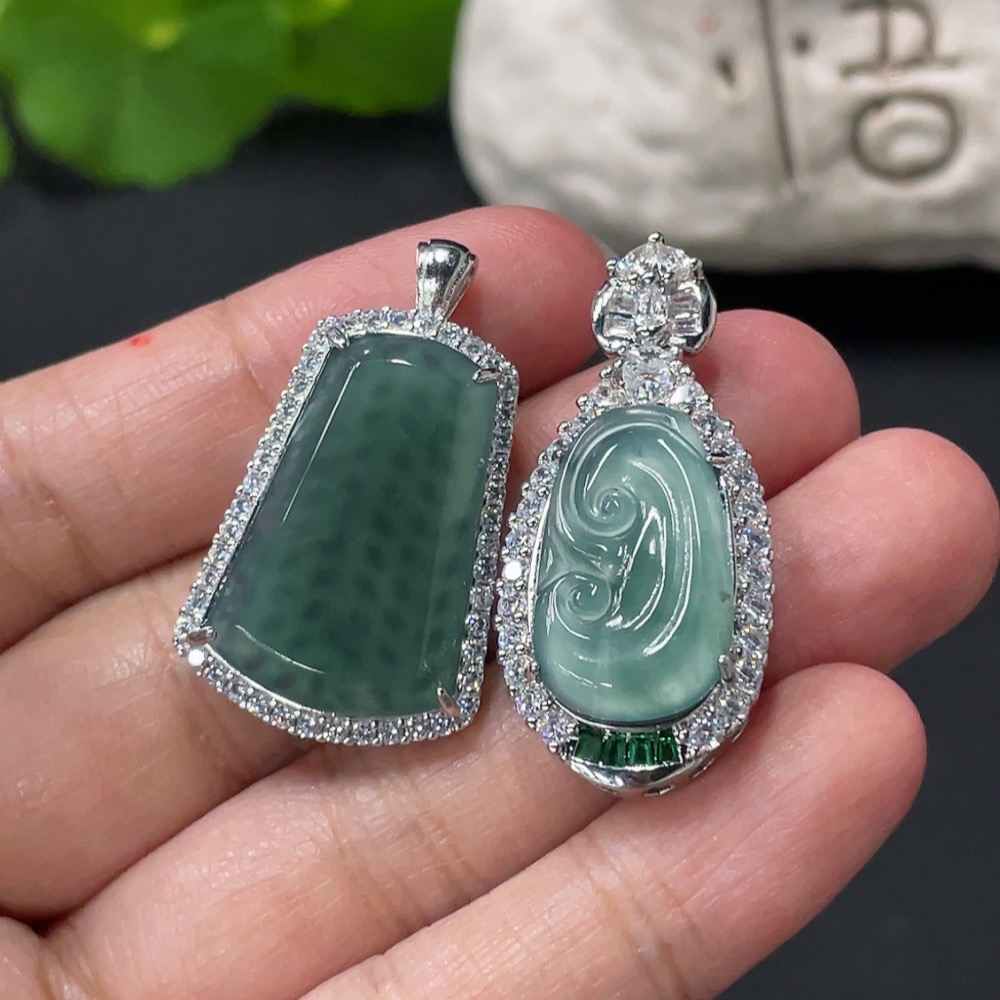 F31610109 Jadeite Inlaid Pendant Plain Pendant Ruyi Non-Gold Inlaid