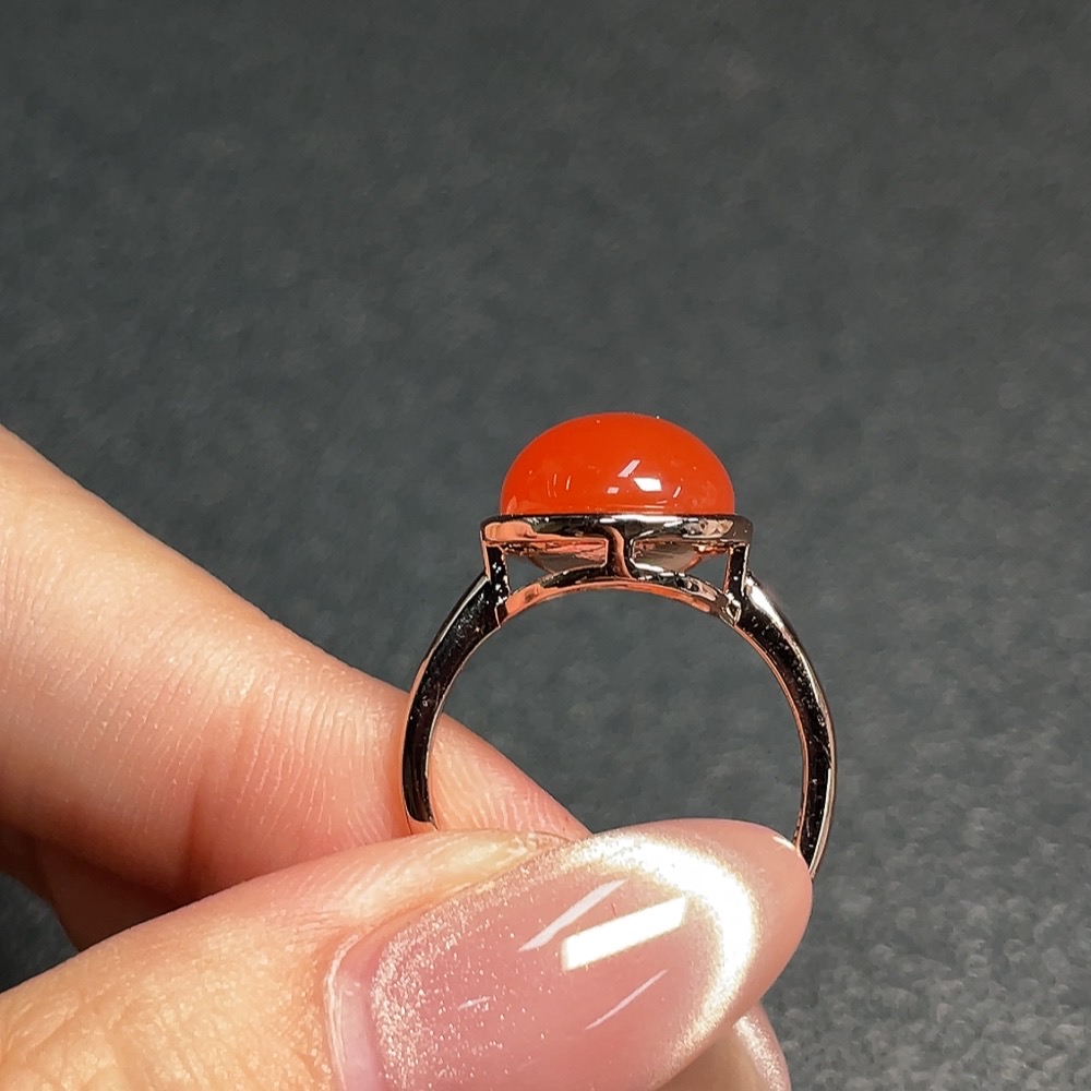 C34952507 Red Agate Ring (Non-Gold, Adjustable, Total Weight Approx. 3.74g)