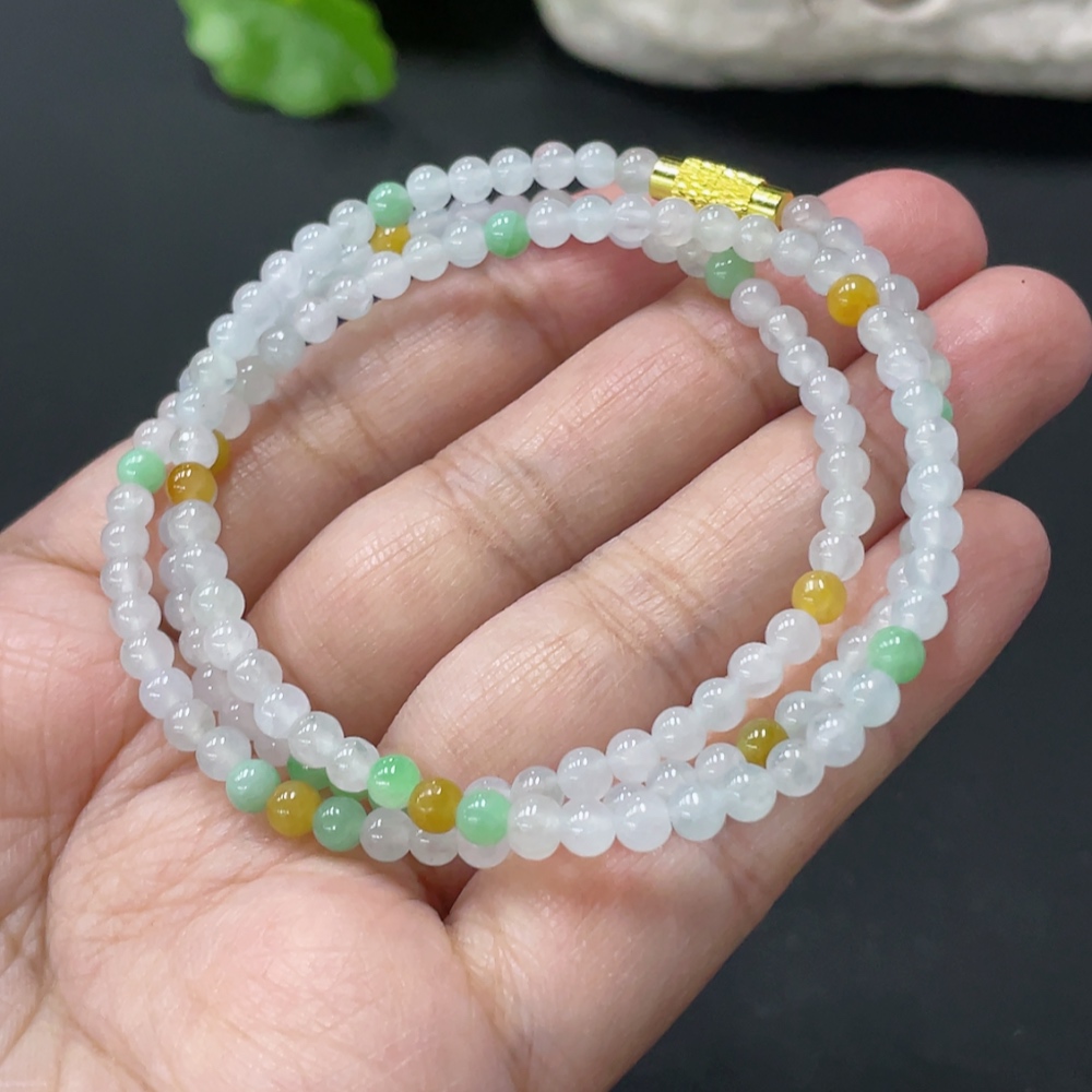 F35080799 Jadeite Beaded Necklace Approx. 3.8mm Non-Gold Clasp Total Weight About 13.6g