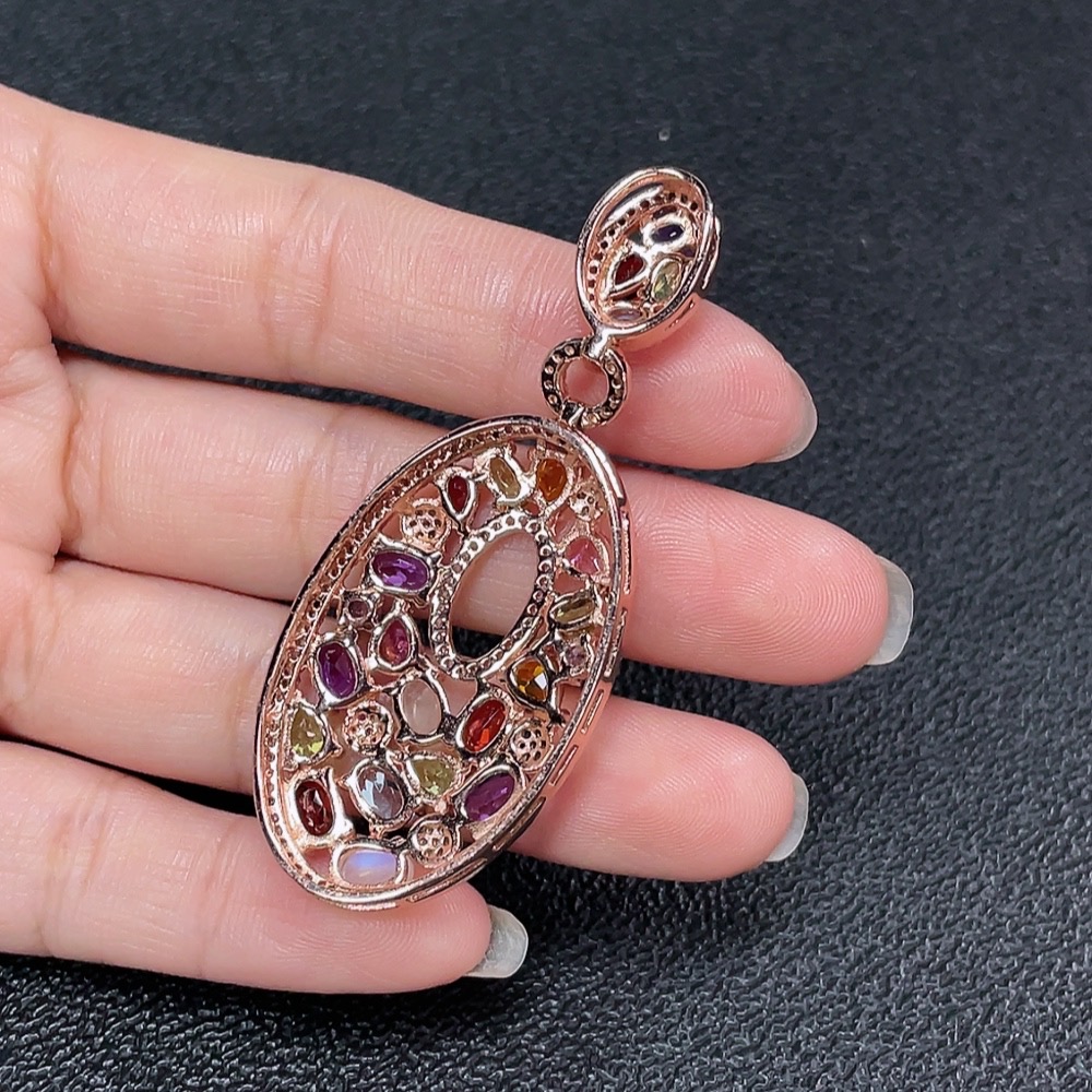 C35092131 Crystal Pendant with Peridot + Garnet + Tourmaline + Tanzanite + Moonstone + Topaz (Color Origin Undetermined, Accent Stones May Be Non-Natural, Non-Metal, Total Weight Approx. 12.31g, Size About 5.3*4mm)