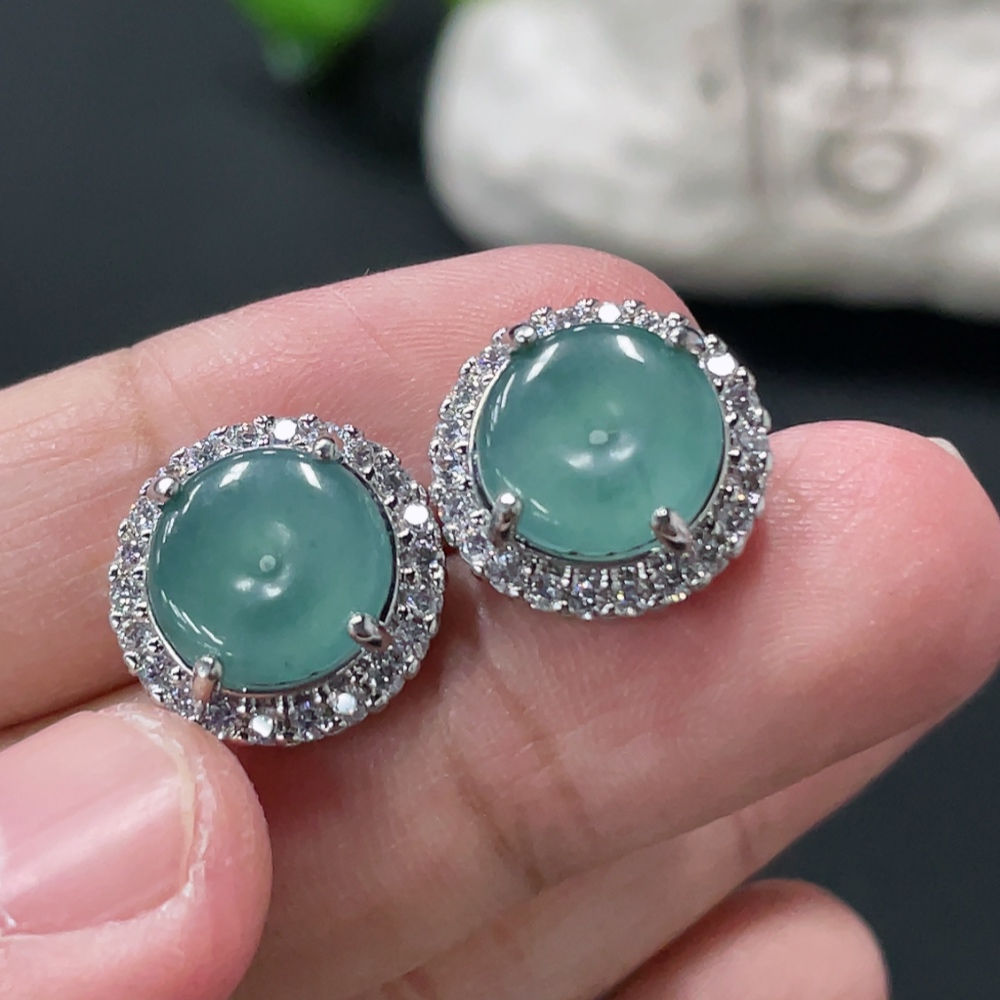 F35108234 Jadeite safety buckle inlaid earrings pair, non-gold inlaid