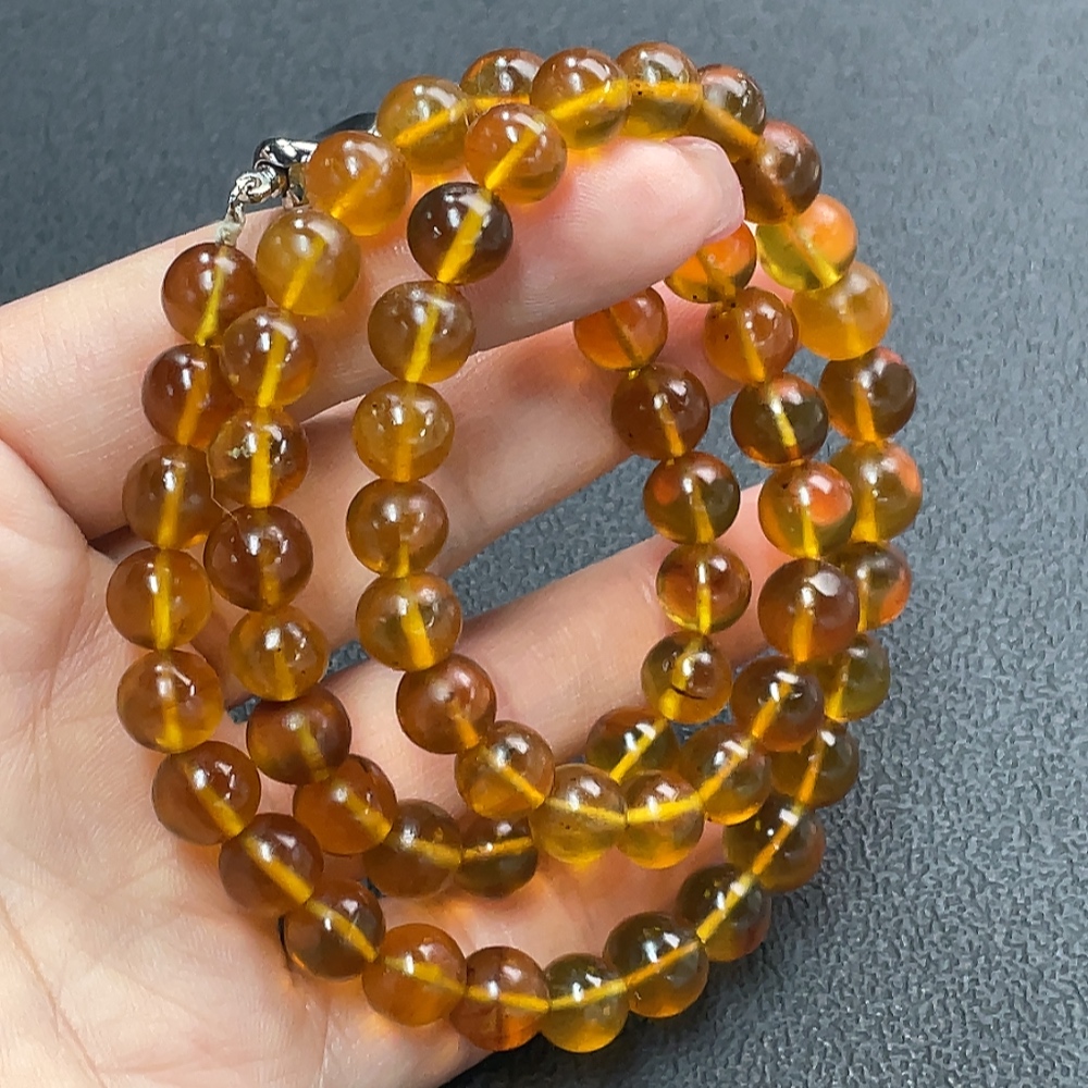 C26954467 Amber Beeswax Bead Necklace Total Weight Approx. 21.24g Size 8mm Non-Gold