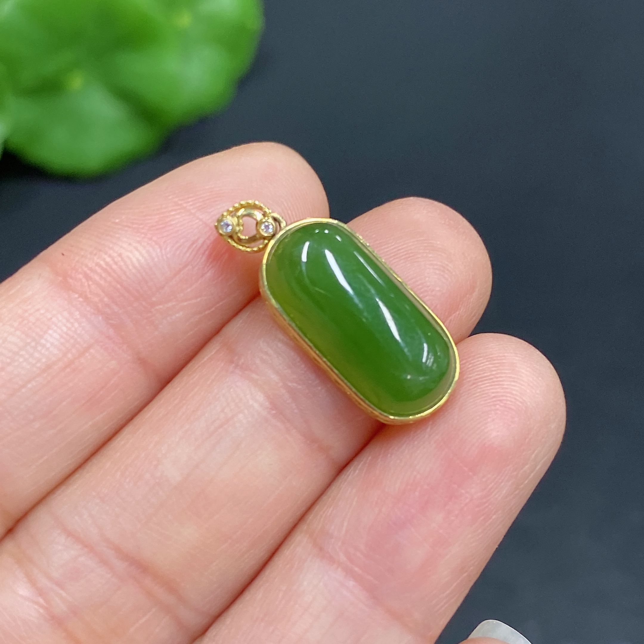 H30517189 Hetian Jade Inlaid Pendant 18K Gold Total Weight Approx. 1.6g