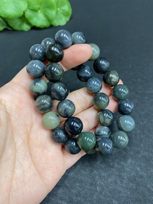 H33903805 Hetian Jade Bracelet with Other Mineral Components, Maximum Bead Size Approximately 11.3mm, Total Weight Approximately 80.8g