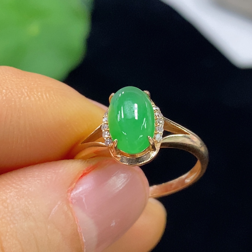 F35094071 Jadeite Ring with 18K Gold and Diamond Accents, Total Weight Approx. 2.41g, Size 14