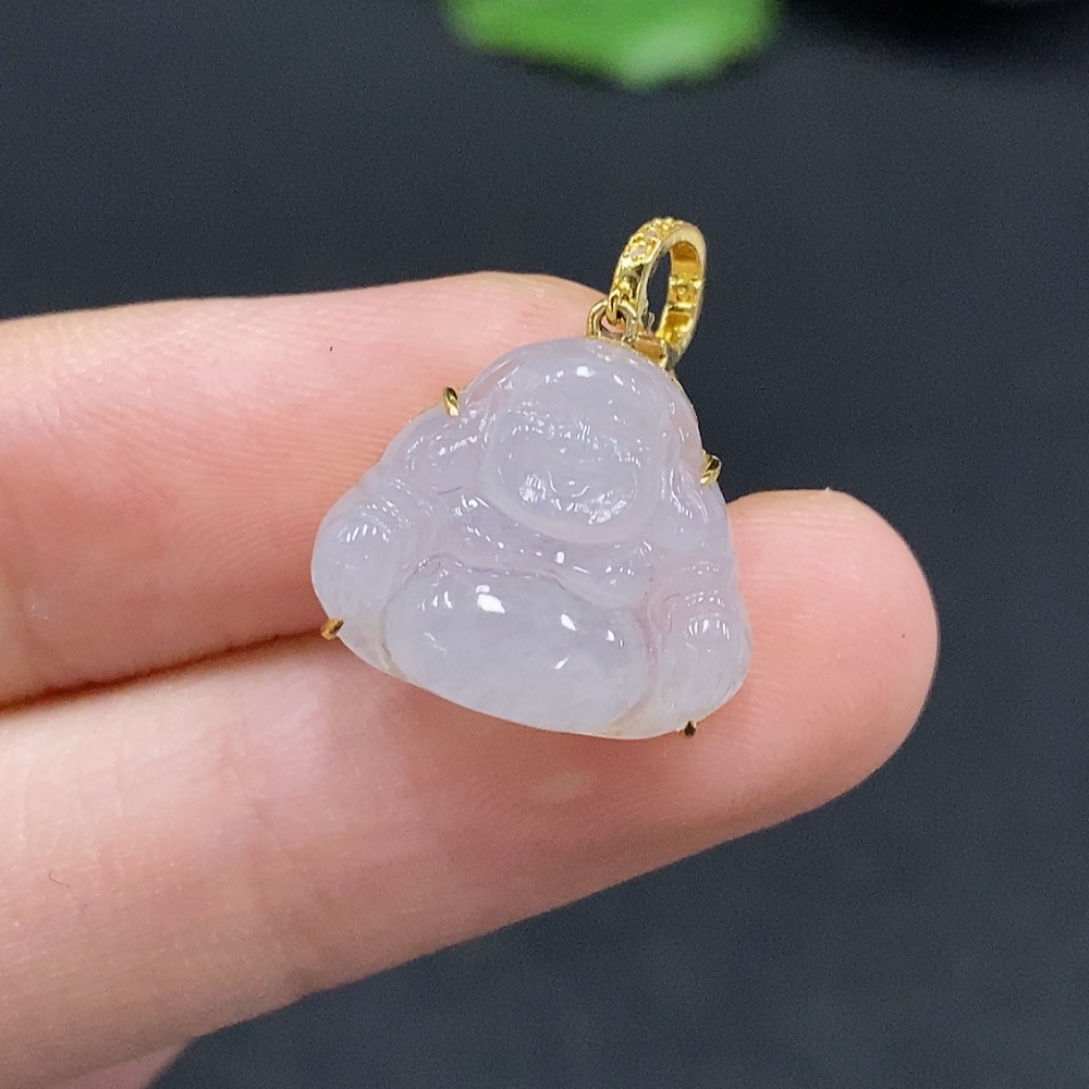 F33868255 Jadeite Buddha Pendant with 18K Gold Setting, Total Weight Approx. 1.8g