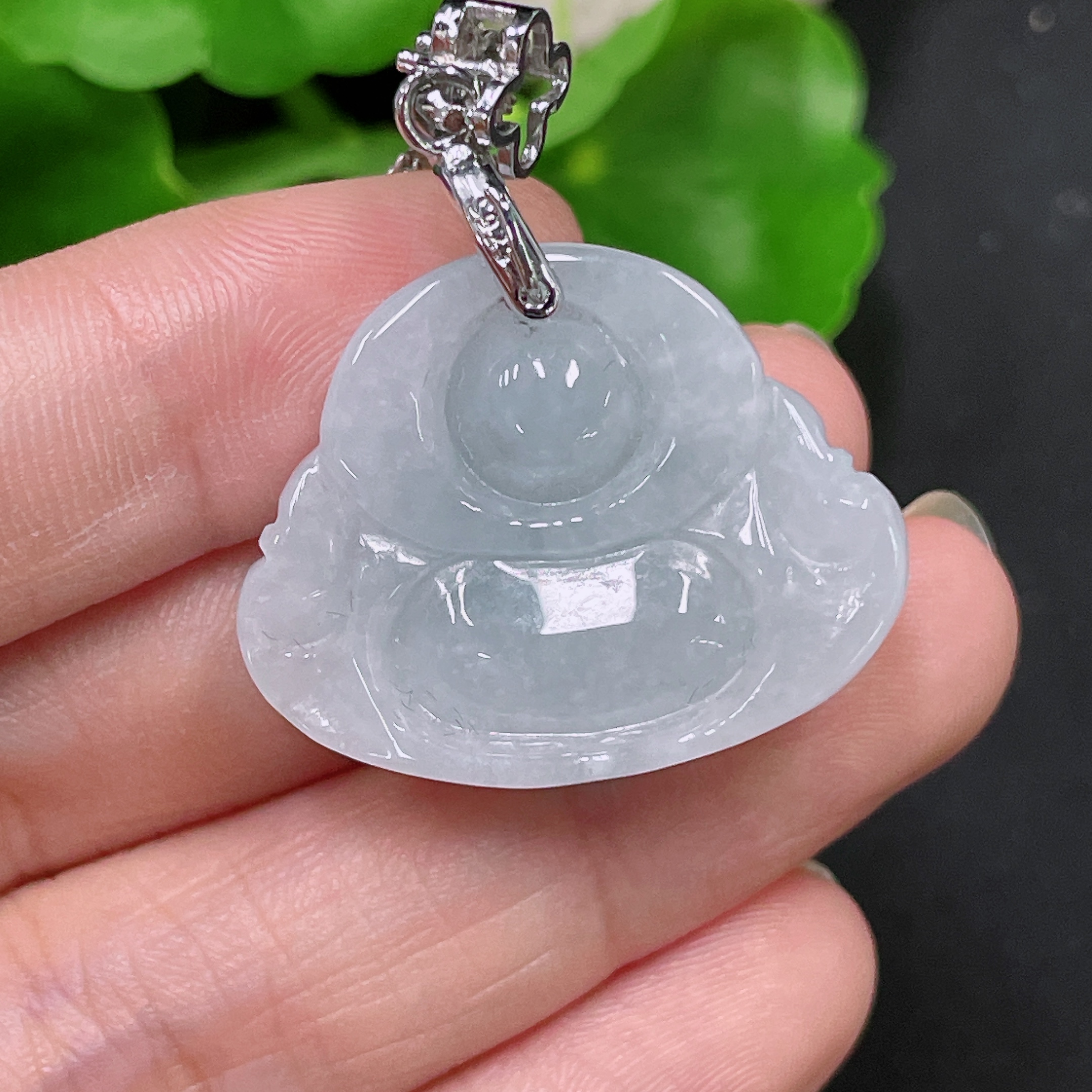 F34957852 Jadeite Buddha Pendant with Non-Gold Clasp and Chain, Total Weight Approx. 14.3g