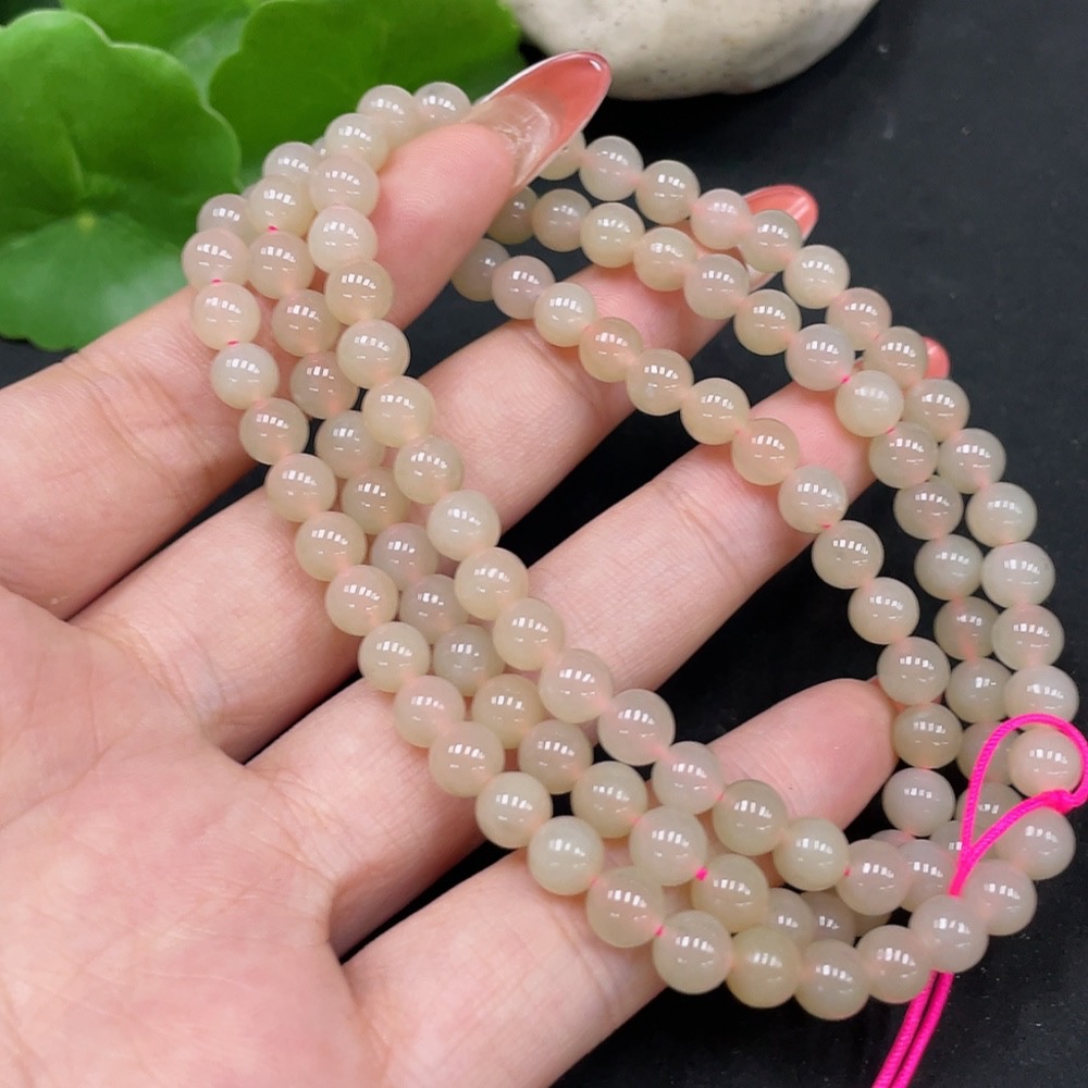 H35112334 Hetian Jade Beaded Necklace, Approx. 5.8mm, Total Weight Approx. 37.3g