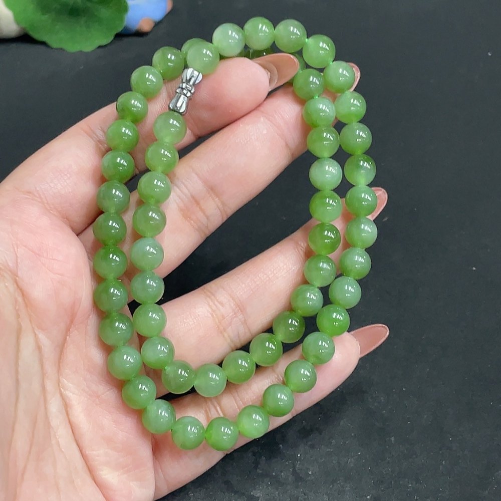 H34054555 Hetian Jade Jasper Beaded Necklace, approx. 7.5 mm, total weight approx. 40.9g