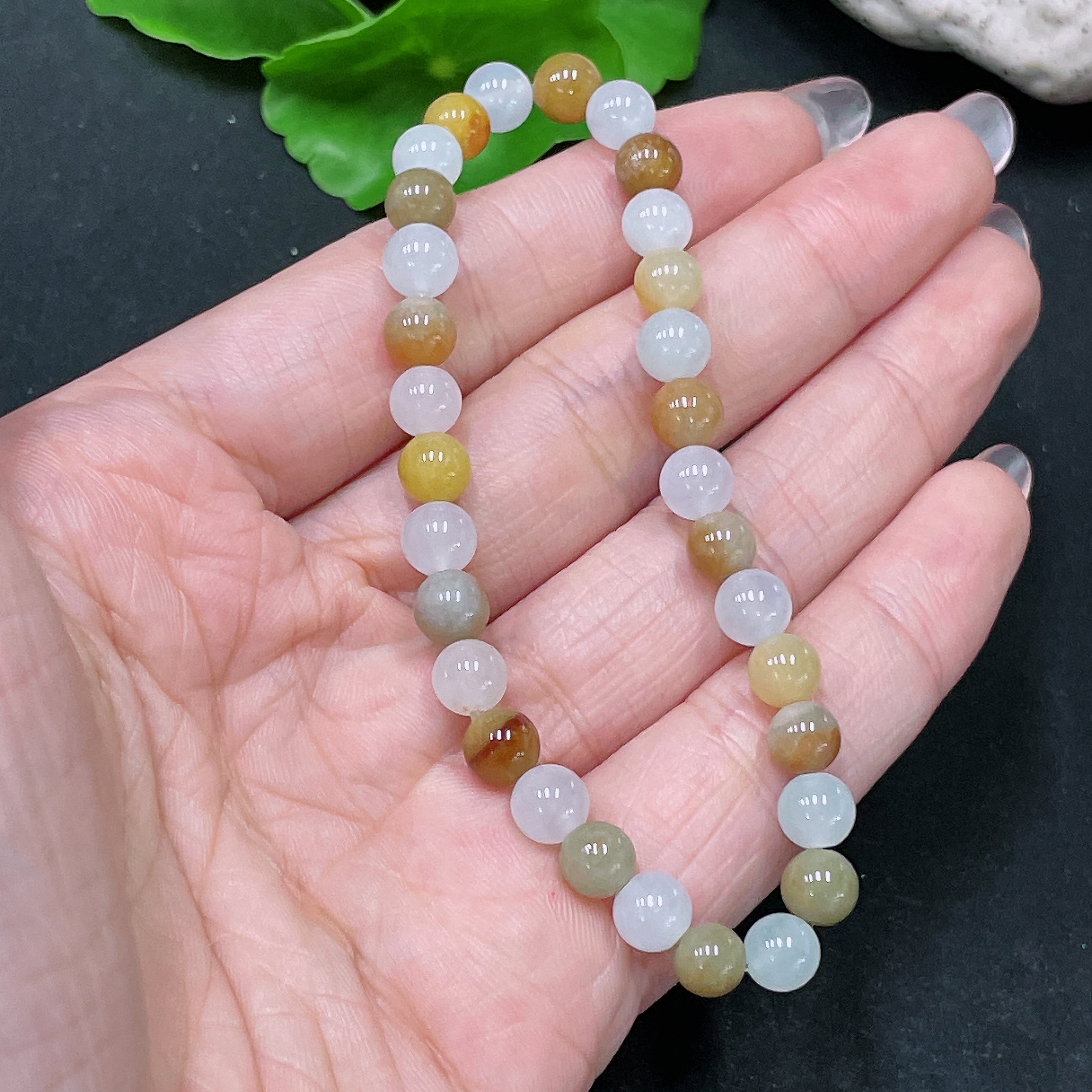 F34021844 Jadeite Beads Yellow Red Color Origin Undetermined Total Weight Approx.12.4g Size Approx.6.1mm