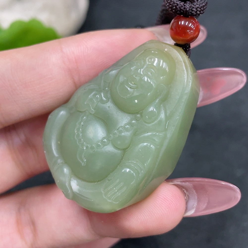 H33944265 Hetian Jade Pendant Buddha, Total Weight (including rope): 31.1g
