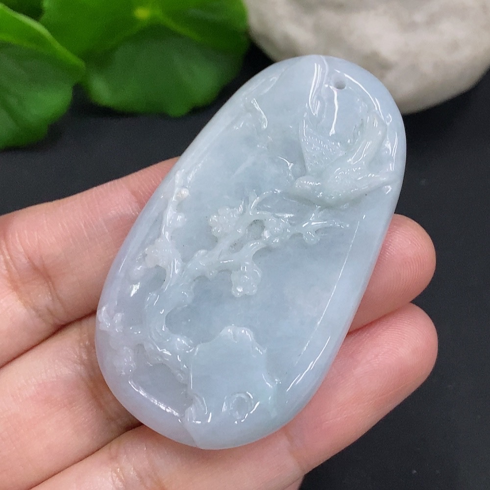 F35106301 Jadeite Magpie on the Plum Blossom Pendant with a total weight of approximately 24.1 grams