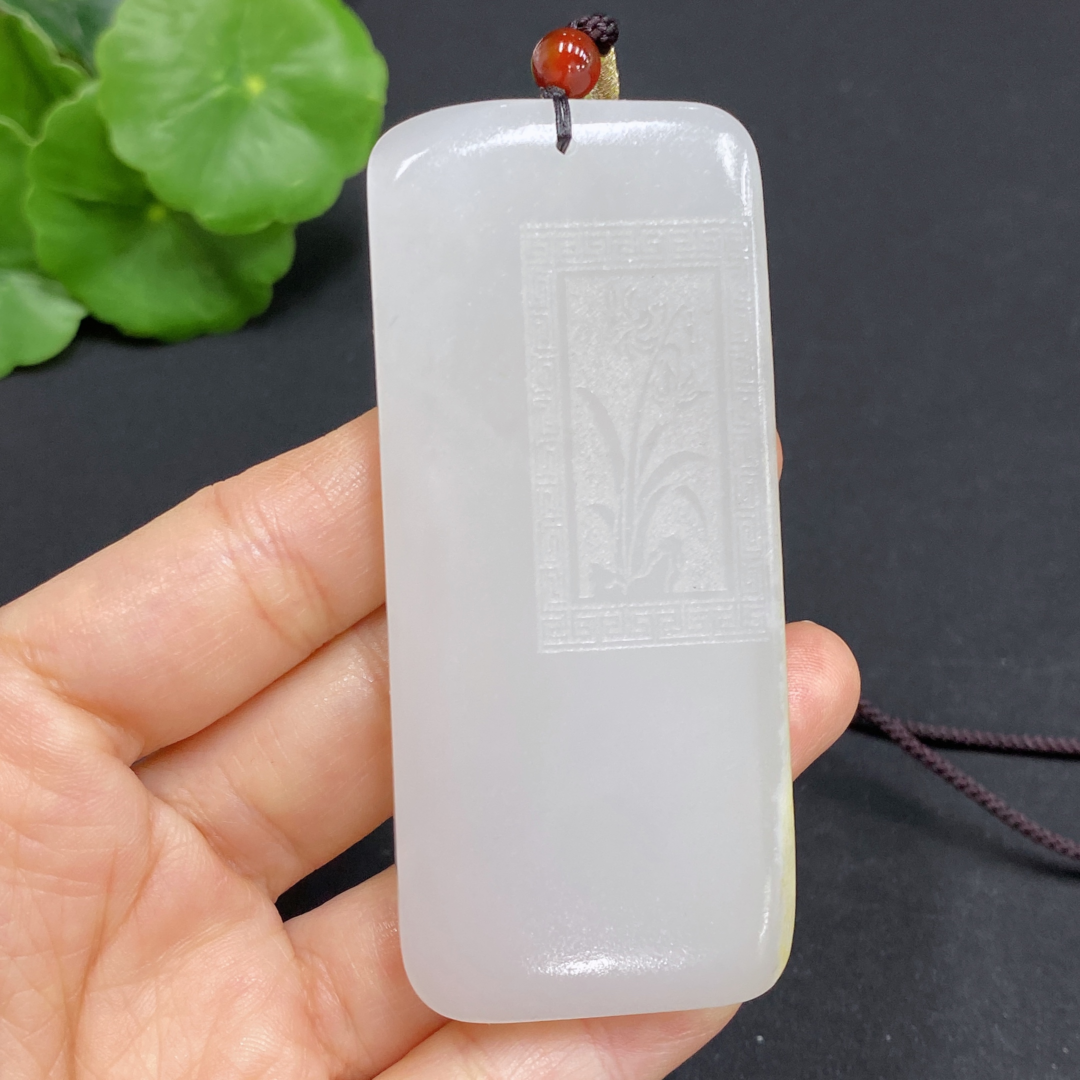 H30468310 Hetian Jade Pendant, Orchid, Total Weight (Including Rope) Approx. 77.5g, Contains Other Mineral Components