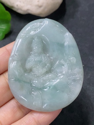 F34043420 翡翠挂件山水观音 货品总约重31g