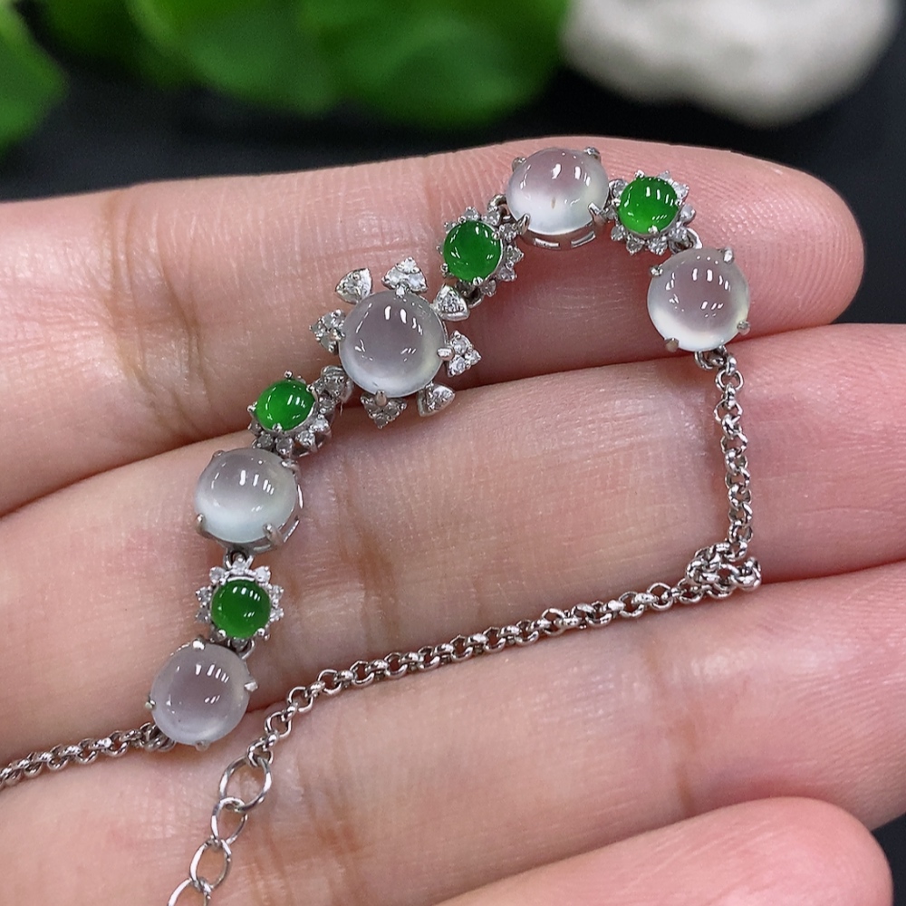 F33946170 Jadeite Cabochon Inlay Bracelet 18K Gold Total Weight Approx. 3.5g (With Diamond Accents)