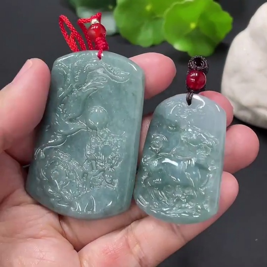 F26962931 Jadeite Pendant Flower Blooming Wealth Goat Plaque Beads Non-A